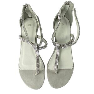 Charming Charlie Rhinestone Silver Gray Flat T-Strap Sandals Women's size 7